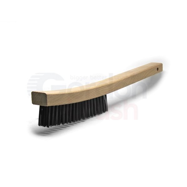 Gordon Brush 4x19 Row 0.013" CS Wire, 13-3/4" Curved Wood Handle Scratch Brush 414CSG